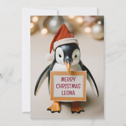 Kinder gepersonaliseerde pinguïn nieuwigheid kerst feestdagenkaart (Voorkant)
