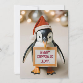 Kinder gepersonaliseerde pinguïn nieuwigheid kerst feestdagenkaart