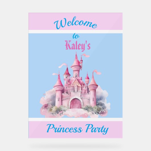 Kinder gepersonaliseerde prinsessenfeest welkomstb acryl bord (Voorkant)