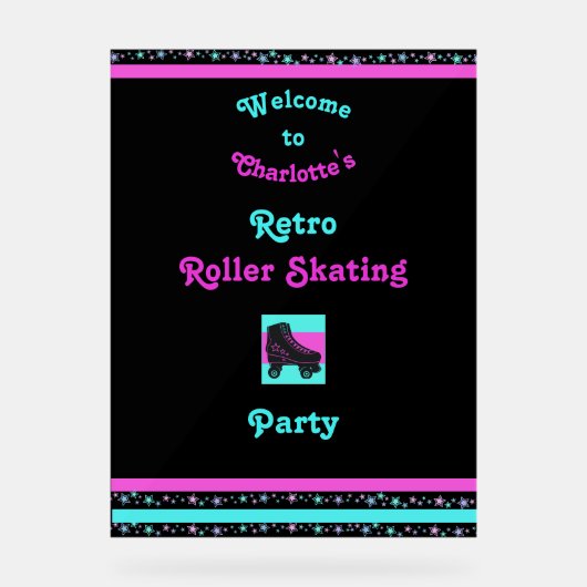 Kinder Gepersonaliseerde Retro Skating Party Welko Acryl Bord (Voorkant)