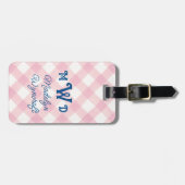 Kinder Gepersonaliseerde Roze Monogram Gingham Bag Bagagelabel (Voorkant horizontaal)