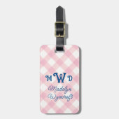 Kinder Gepersonaliseerde Roze Monogram Gingham Bag Bagagelabel (Voorkant verticaal)
