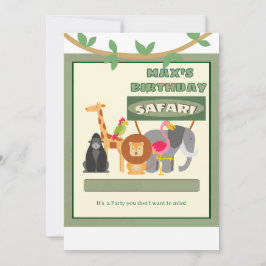 Kinder gepersonaliseerde safari-uitnodiging kaart