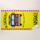 Kinder gepersonaliseerde schattige brandweerwagen strandlaken (Voorkant)