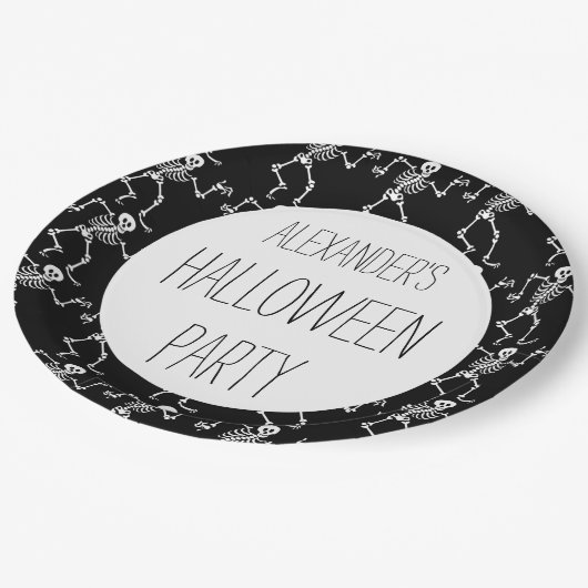 Kinder Gepersonaliseerde Skeleton Patroon Hallowee Papieren Bordje (Gekanteld)