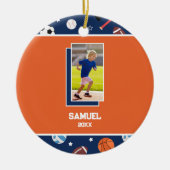Kinder gepersonaliseerde sportpatroon foto kerst keramisch ornament (Voorkant)