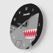 Kinder gepersonaliseerde stekelgrijze haai zwart-w grote klok (Hoek)