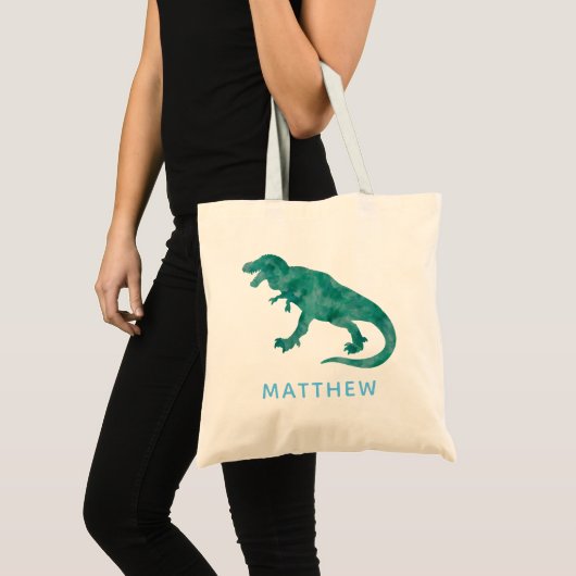 Kinder gepersonaliseerde Waterverf Dinosaur T-Rex Tote Bag (Voorkant (product))