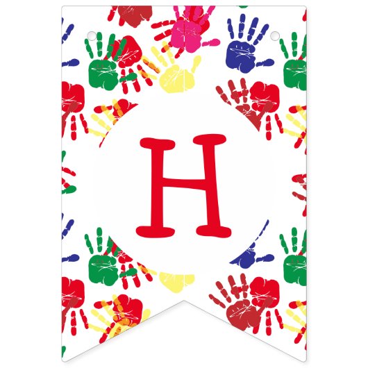 Kinder geverfde handafdrukken HAPPY BIRTHDAY Vlaggetjes (Tweede vlag)