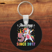 Kinder geweldige eenhoorn verjaardag 5 jaar oud G Sleutelhanger (Voorkant)