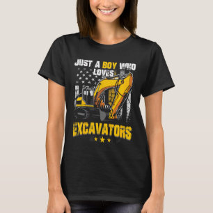 Kinder gewoon een jongen die houdt van graafmachin t-shirt