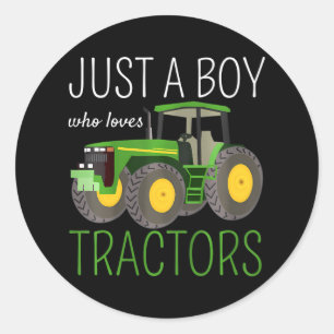 Kinder gewoon een jongen die houdt van tractoren d ronde sticker