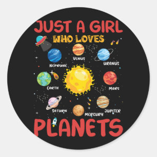 Kinder gewoon meisje dat van planeten houdt, zonne ronde sticker