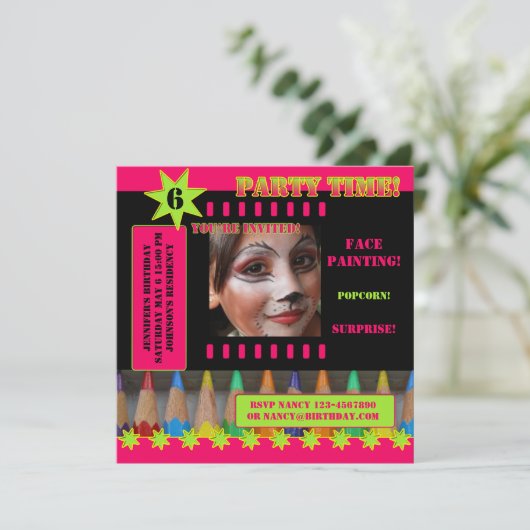 Kinder Gezichtsschilderij Verjaardagsfeestuitnodig Kaart (Staand voorkant)