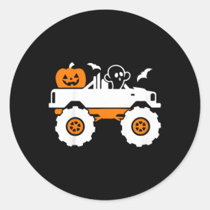 Kinder Ghost Pumpkin Riding Monster Truck Lazy Hal Ronde Sticker