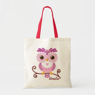 Kinder Girly Pink en Paarse Owl Tote Bag