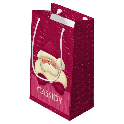 Kinder Girly Pink Santa en Polka Dots Klein Cadeauzakje (Achterkant Gekanteld)