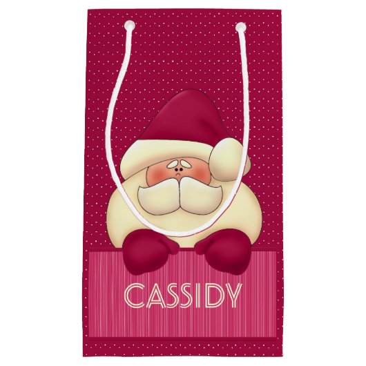 Kinder Girly Pink Santa en Polka Dots Klein Cadeauzakje (Voorkant)