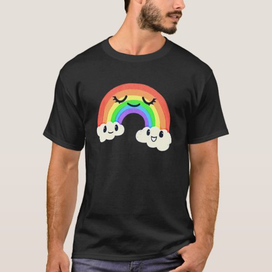 Kinder glimlachende Happy Rainbow Clouds T-shirt (Voorkant)