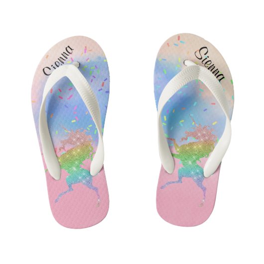 Kinder Glitter Unicorn Persoonlijke Teenslippers (Voetbed)