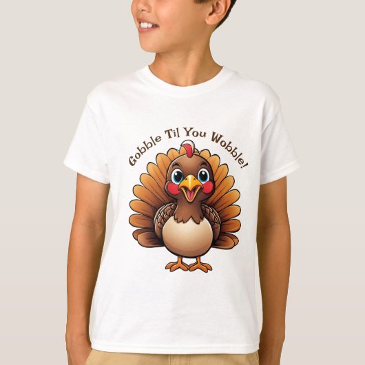 Kinder "Gobble Til You Wobble" T-shirt met Turkije (Voorkant)