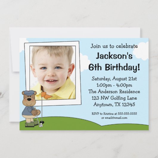 Kinder Golf Beer Foto van Birthday Party Kaart (Voorkant)