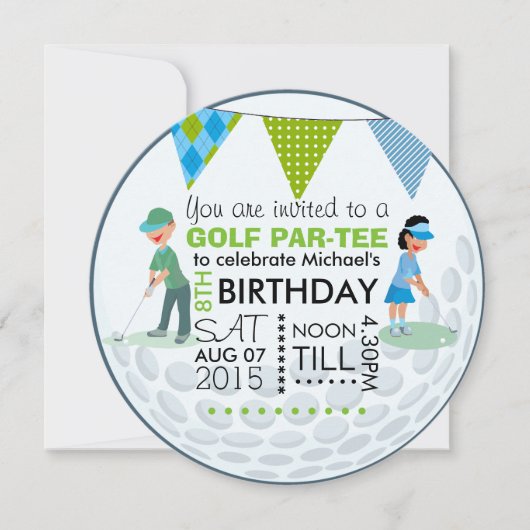 Kinder Golf Theme Birthday Foto Kaart (Voorkant)