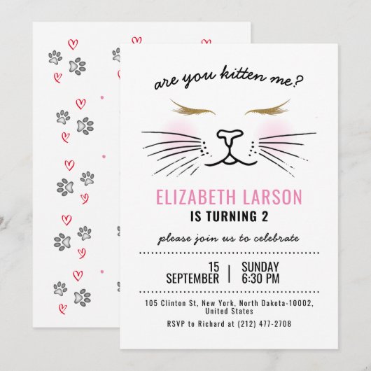 Kinder Grappig Kat Kitten Gezicht Verjaardagsfeest Kaart (Voorkant / Achterkant)