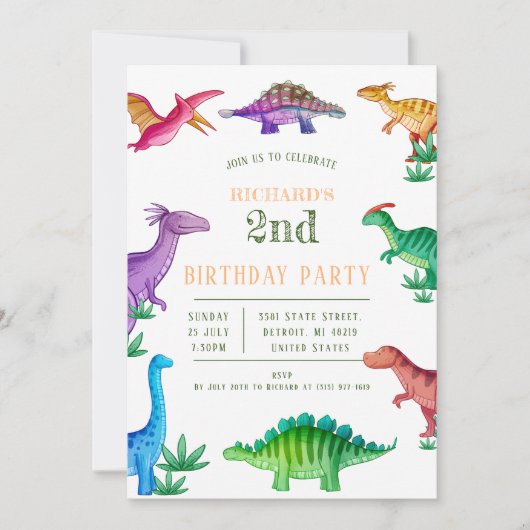 Kinder Grappige Dinosaurus Thema Verjaardag vieren Kaart (Voorkant)