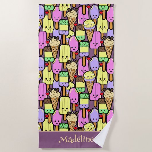 Kinder Grappige Kawaii Voedsel Cartoon Personages Strandlaken (Voorkant)