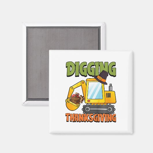 Kinder gravende Thanksgiving Dag Cool Excavator Tu Magneet (Voorkant / Achterkant)
