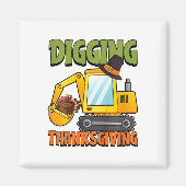 Kinder gravende Thanksgiving Dag Cool Excavator Tu Magneet (Voorkant)