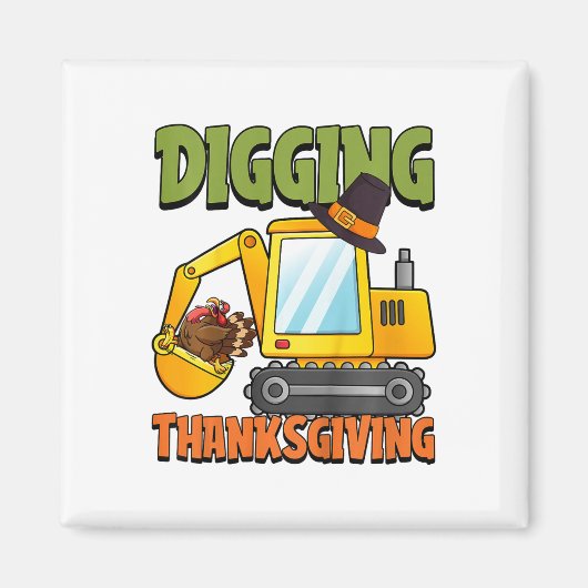 Kinder gravende Thanksgiving Dag Cool Excavator Tu Magneet (Voorkant)