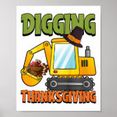 Kinder gravende Thanksgiving Dag Cool Excavator Tu Poster (Voorkant)