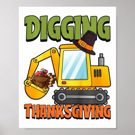 Kinder gravende Thanksgiving Dag Cool Excavator Tu Poster (Voorkant)