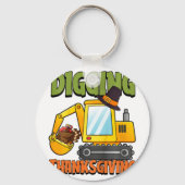 Kinder gravende Thanksgiving Dag Cool Excavator Tu Sleutelhanger (Voorkant)