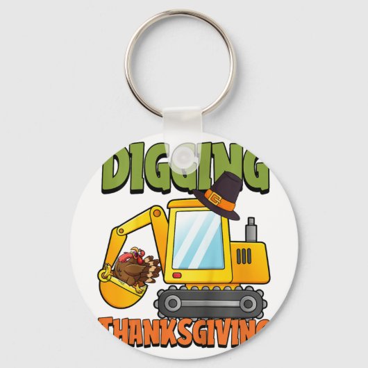 Kinder gravende Thanksgiving Dag Cool Excavator Tu Sleutelhanger (Voorkant)