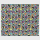 Kinder Grey Retro Witchy Halloween Verjaardag Cadeaupapier (Vlak)