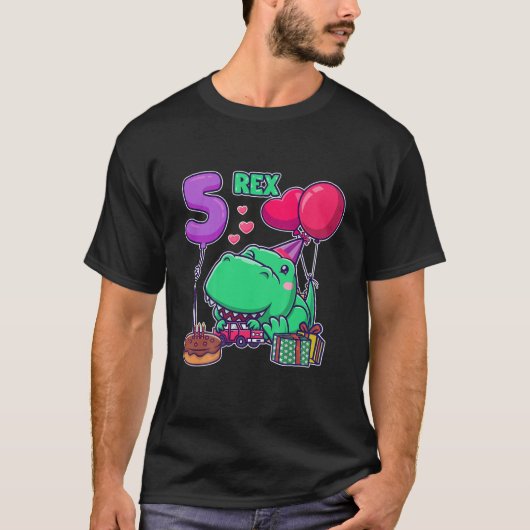 Kinder griep Drie Rex 5th Birthday Dinosaur 5 T-shirt (Voorkant)