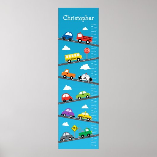 Kinder groeigrafiek - auto's en vrachtwagens poster (Voorkant)
