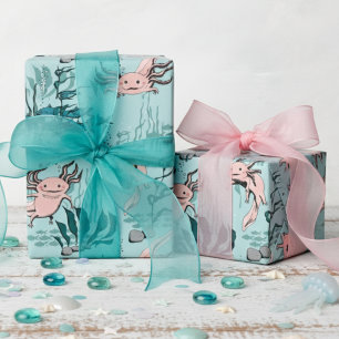 Kinder Groene & Blush Roze Onderwater Axolotl Teke Cadeaupapier