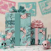 Kinder Groene & Blush Roze Onderwater Axolotl Teke Cadeaupapier