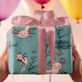 Kinder Groene & Blush Roze Onderwater Axolotl Teke Cadeaupapier