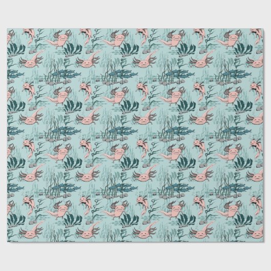 Kinder Groene & Blush Roze Onderwater Axolotl Teke Cadeaupapier (Vlak)