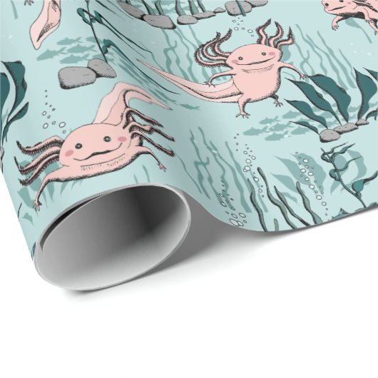 Kinder Groene & Blush Roze Onderwater Axolotl Teke Cadeaupapier (Rol Hoek)