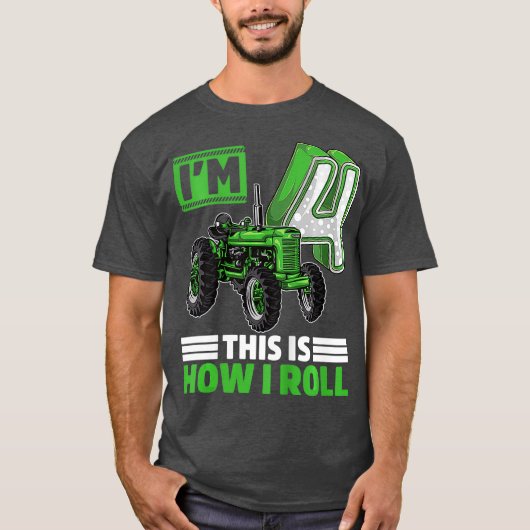 Kinder groene Boerderij Tractor 4e verjaardag vier T-shirt (Voorkant)