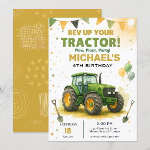 Kinder groene tractor verjaardagsfeestje kaart