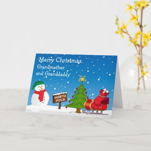 Kinder Grootouder kerstboom Noordpool Snowman Kaart (Gele Bloem)
