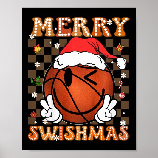 Kinder Groovy Merry Swishmas Christmas Basketba Poster (Voorkant)
