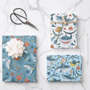 Kinder haai 1e 2e 3e Verjaardag Marine Boy Inpakpapier Vel